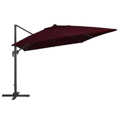 Aurinkovarjo cantilever LED-valoilla 400x300 cm viininpunainen
