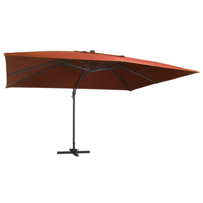 Aurinkovarjo cantilever LED-valoilla 400x300 cm terrakotta