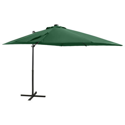 Aurinkovarjo cantilever tolpalla ja LED-valoilla 250 cm vihreä