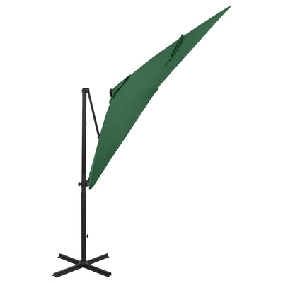 Aurinkovarjo cantilever tolpalla ja LED-valoilla 250 cm vihreä
