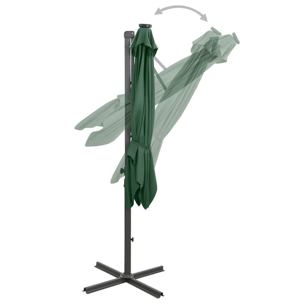 Vihreä aurinkovarjo cantilever tolpalla ja led-valoilla Pasraschiva 250cm