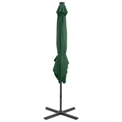 Aurinkovarjo cantilever tolpalla ja LED-valoilla 250 cm vihreä