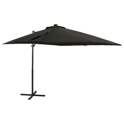 Aurinkovarjo cantilever tolpalla ja LED-valoilla 250 cm musta