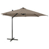 Taupe aurinkovarjo cantilever tolpalla ja led-valoilla Pasraschiva 300cm