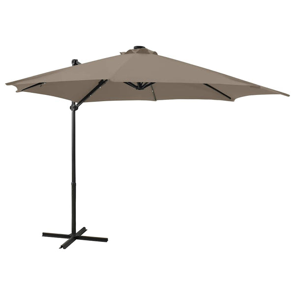 Taupe aurinkovarjo cantilever tolpalla ja led-valoilla Pasraschiva 300cm
