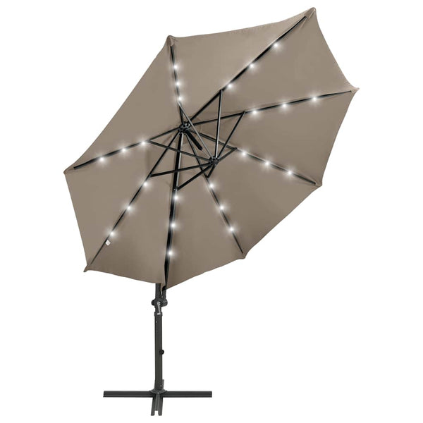 Taupe aurinkovarjo cantilever tolpalla ja led-valoilla Pasraschiva 300cm