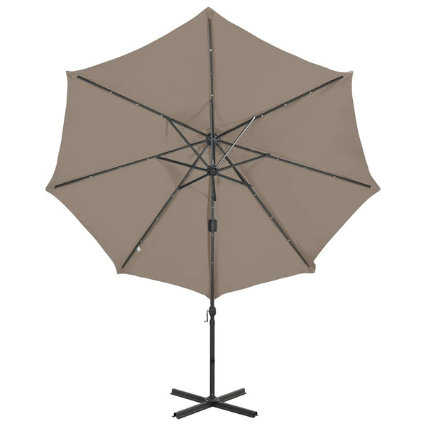 Taupe aurinkovarjo cantilever tolpalla ja led-valoilla Pasraschiva 300cm