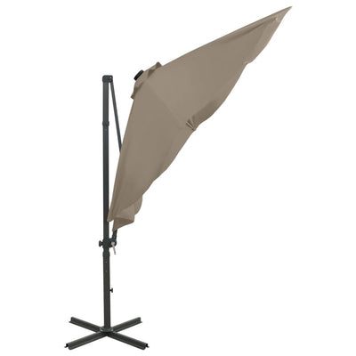 Aurinkovarjo cantilever tolpalla ja LED-valoilla 300 cm taupe
