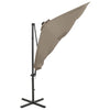 Taupe aurinkovarjo cantilever tolpalla ja led-valoilla Pasraschiva 300cm