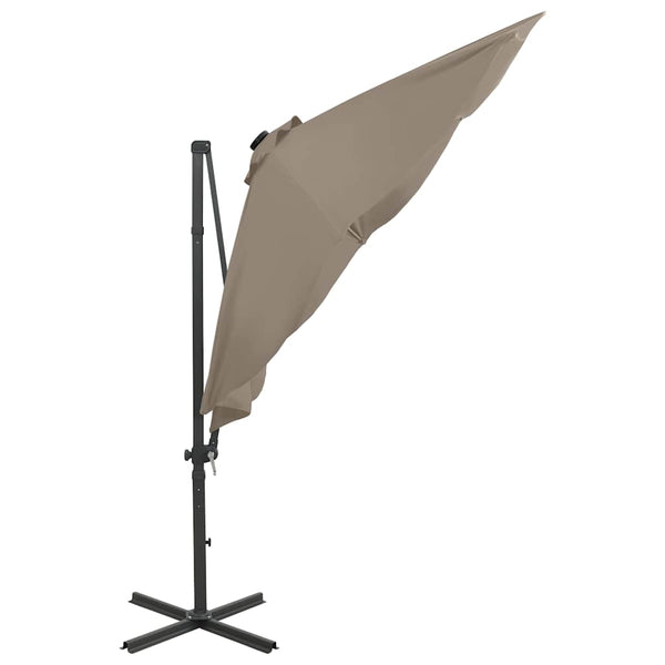 Taupe aurinkovarjo cantilever tolpalla ja led-valoilla Pasraschiva 300cm