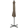 Taupe aurinkovarjo cantilever tolpalla ja led-valoilla Pasraschiva 300cm
