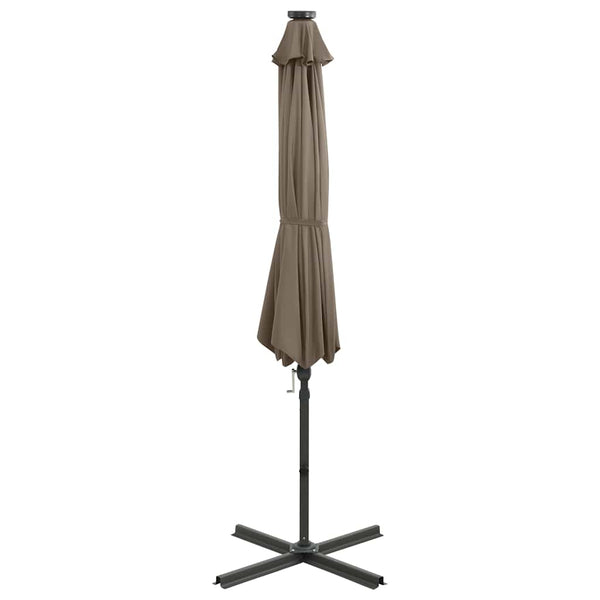 Taupe aurinkovarjo cantilever tolpalla ja led-valoilla Pasraschiva 300cm