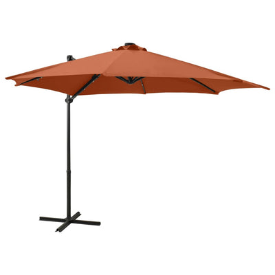Aurinkovarjo cantilever tolpalla ja LEDit 300 cm terrakotta