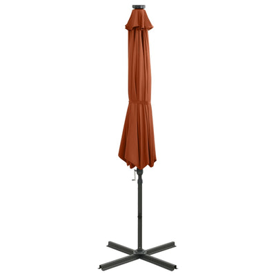 Aurinkovarjo cantilever tolpalla ja LEDit 300 cm terrakotta