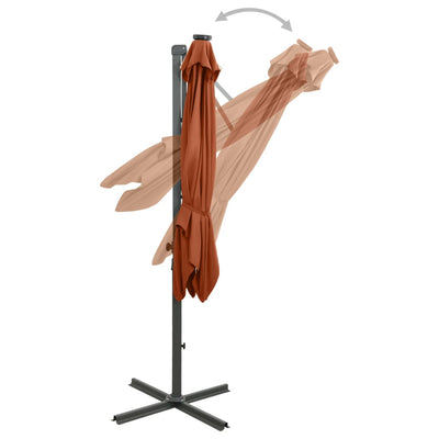 Aurinkovarjo cantilever tolpalla ja LEDit 300 cm terrakotta