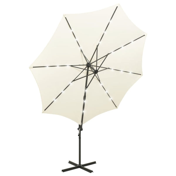 Hiekka aurinkovarjo cantilever tolpalla ja led-valoilla Perpetua 300cm