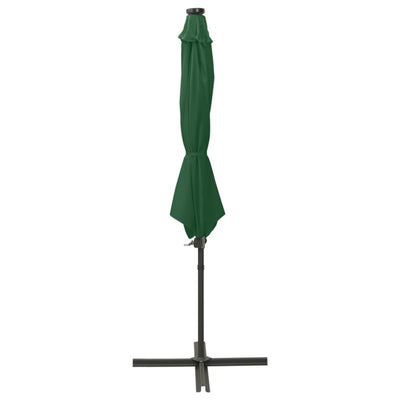 Aurinkovarjo cantilever tolpalla ja LED-valoilla 300 cm vihreä