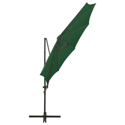 Aurinkovarjo cantilever tolpalla ja LED-valoilla 300 cm vihreä