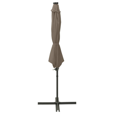 Aurinkovarjo cantilever tolpalla ja LED-valoilla 300 cm taupe
