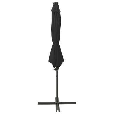 Aurinkovarjo cantilever tolpalla ja LED-valoilla 300 cm musta