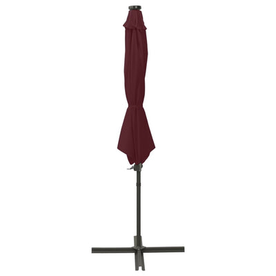 Aurinkovarjo cantilever tolpalla ja LEDit 300 cm viininpunainen