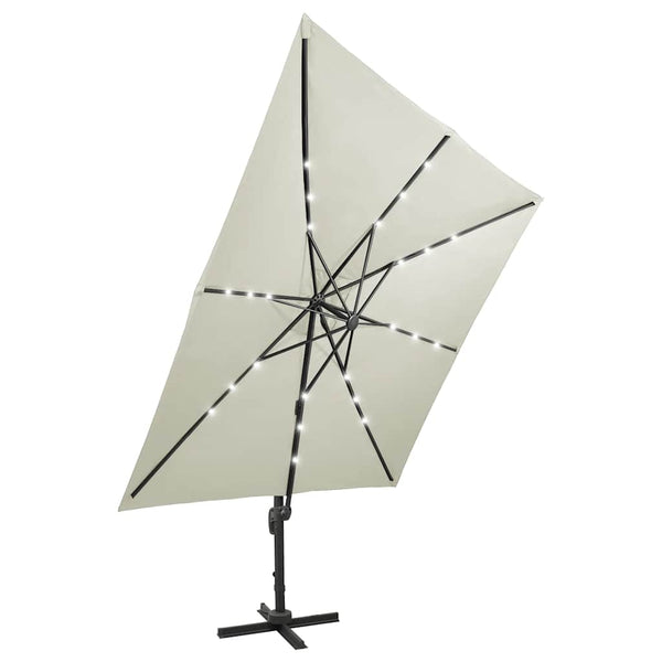 Hiekka aurinkovarjo cantilever tolpalla ja led-valoilla Latinca 300cm