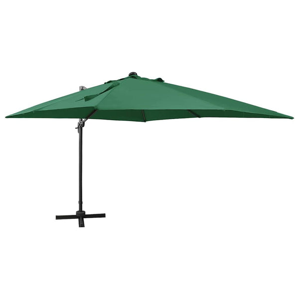 Vihreä aurinkovarjo cantilever tolpalla ja led-valoilla Latinca 300cm