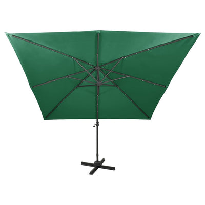 Aurinkovarjo cantilever tolpalla ja LED-valoilla 300 cm vihreä