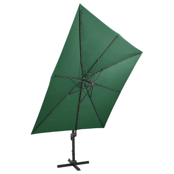 Vihreä aurinkovarjo cantilever tolpalla ja led-valoilla Latinca 300cm