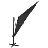 Musta aurinkovarjo cantilever tolpalla ja led-valoilla Latinca 300cm