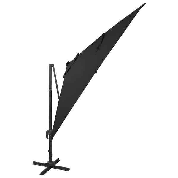 Musta aurinkovarjo cantilever tolpalla ja led-valoilla Latinca 300cm