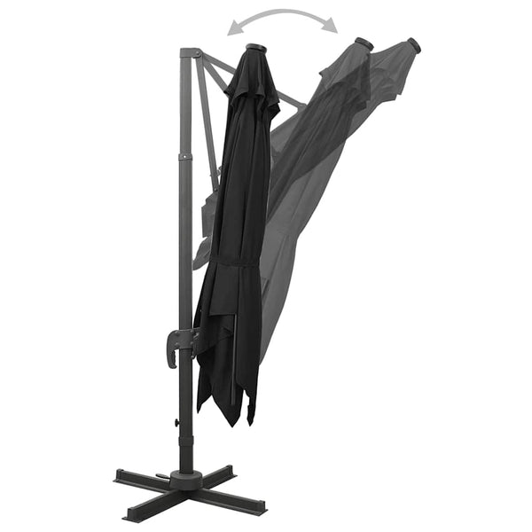 Musta aurinkovarjo cantilever tolpalla ja led-valoilla Latinca 300cm