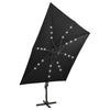 Musta aurinkovarjo cantilever tolpalla ja led-valoilla Latinca 300cm