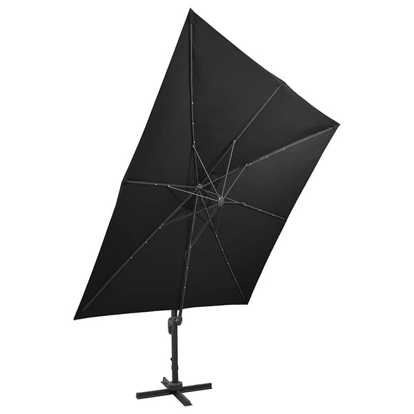 Musta aurinkovarjo cantilever tolpalla ja led-valoilla Latinca 300cm