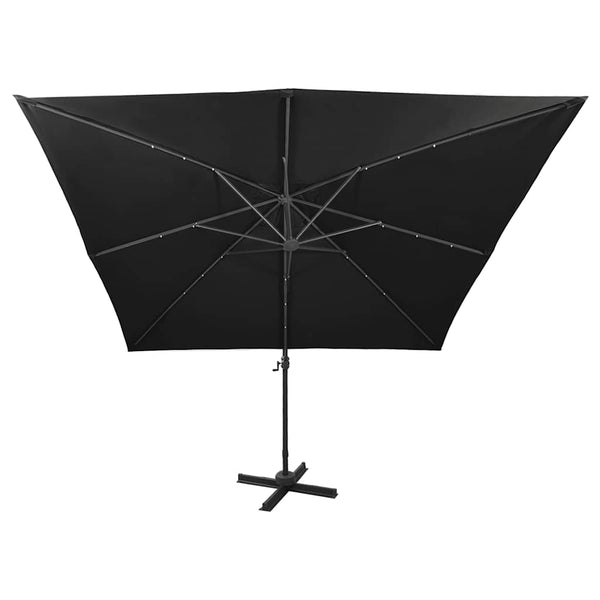 Musta aurinkovarjo cantilever tolpalla ja led-valoilla Latinca 300cm