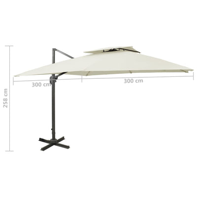 Aurinkovarjo cantilever tuplakatolla 300x300 cm hiekka