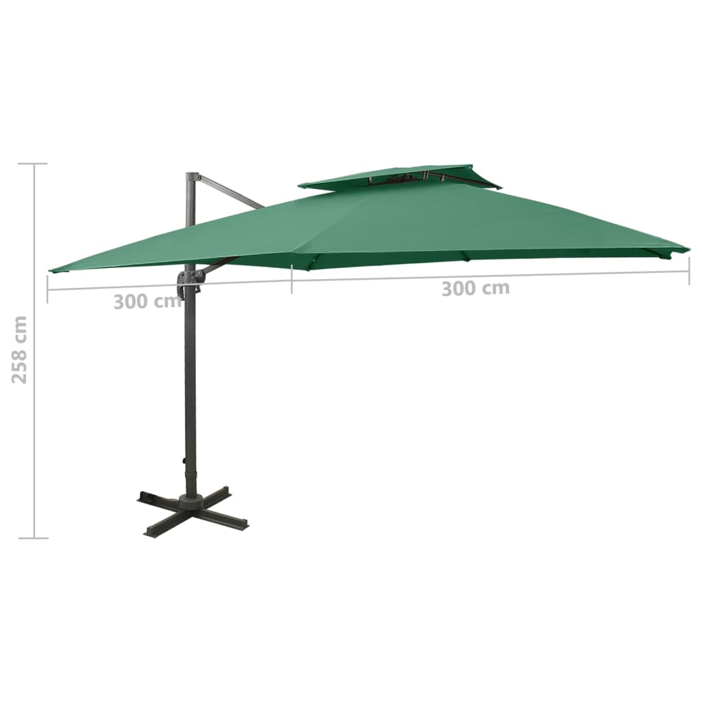 Aurinkovarjo cantilever tuplakatolla 300x300 cm vihreä
