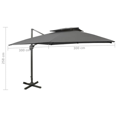 Antrasiitti aurinkovarjo cantilever tuplakatolla Taban 300x300cm