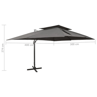 Puutarhan aurinkovarjo kaksoisvarrella antrasiitti 400x300 cm
