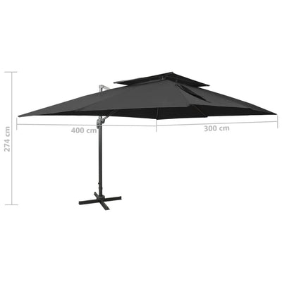 Aurinkovarjo cantilever tuplakatolla 400x300 cm musta