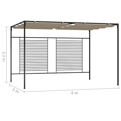 Huvimaja sisäänvedettävä katto 3x4x2,3 m taupe 180 g/m²