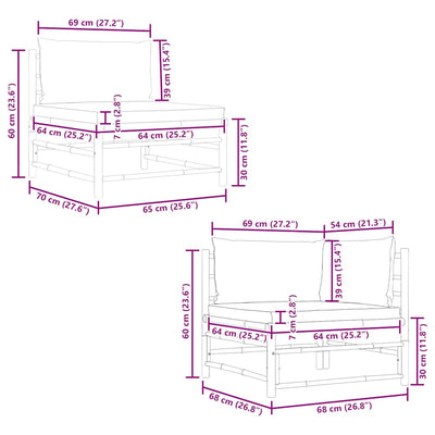 Kermanvalkoinen puutarhasohvasarja Iudka (2-osainen, tyynyt bambu)