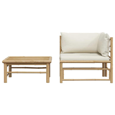 Kermanvalkoinen puutarhasohvasarja Iudka (2-osainen, tyynyt bambu)