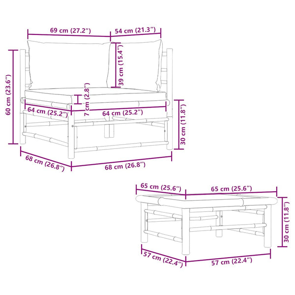Tummanharmaat puutarhasohvasarja Iudka (2-osainen, tyynyt bambu)
