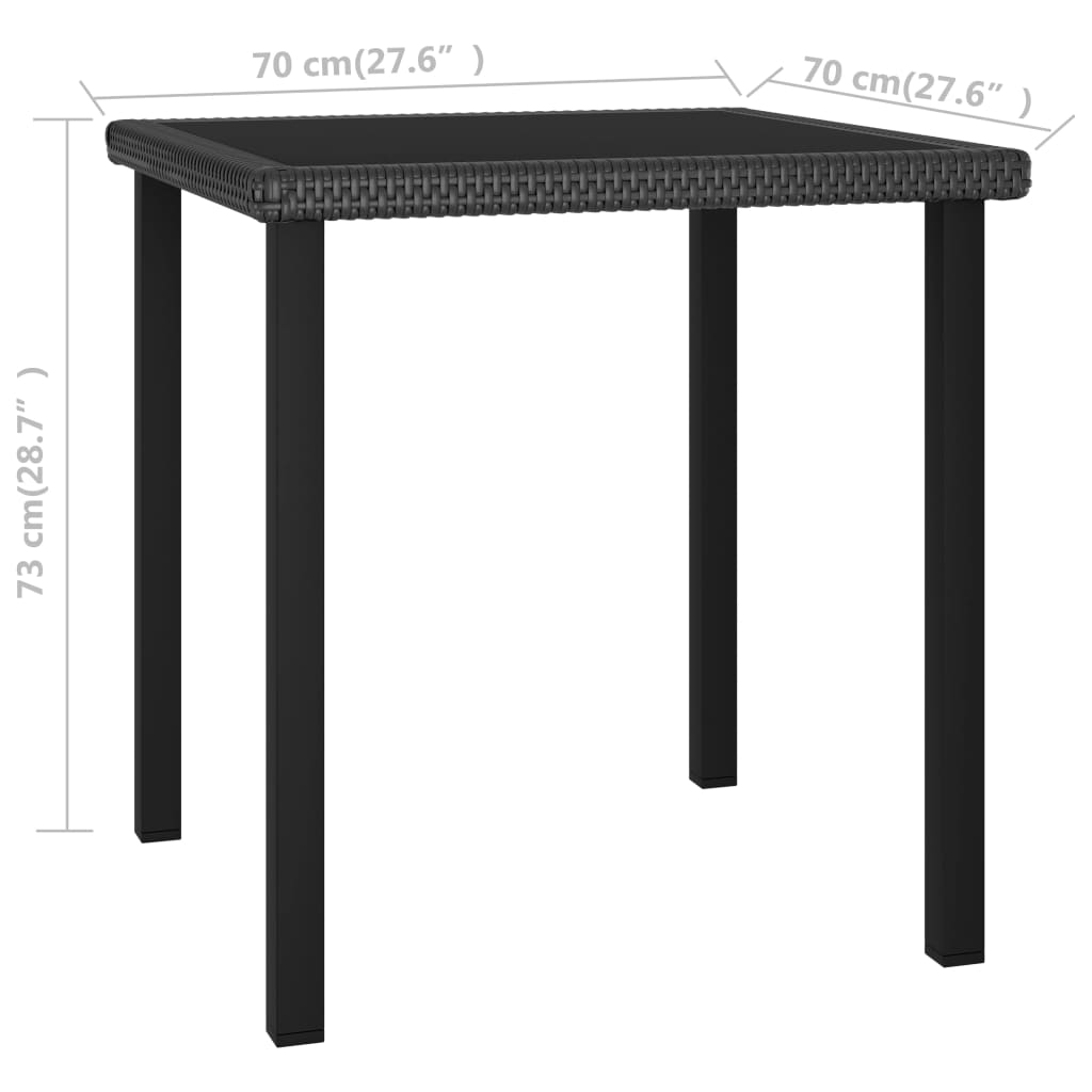 Musta puutarhan ruokapöytä Augustina 70x70x73cm (polyrottinki)