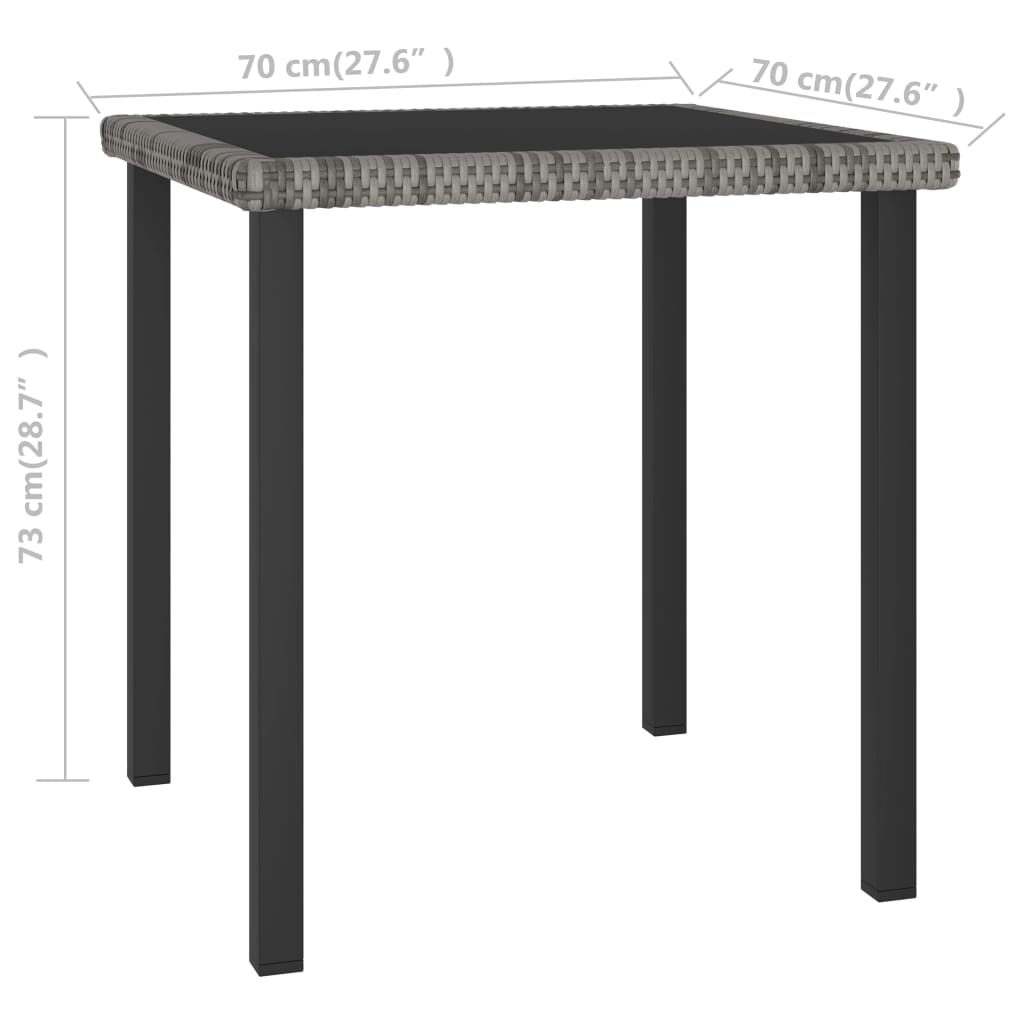Harmaa puutarhan ruokapöytä Augustina 70x70x73cm (polyrottinki)
