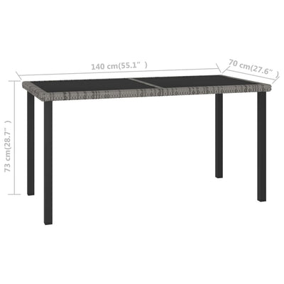 Puutarhan ruokapöytä harmaa 140x70x73 cm polyrottinki