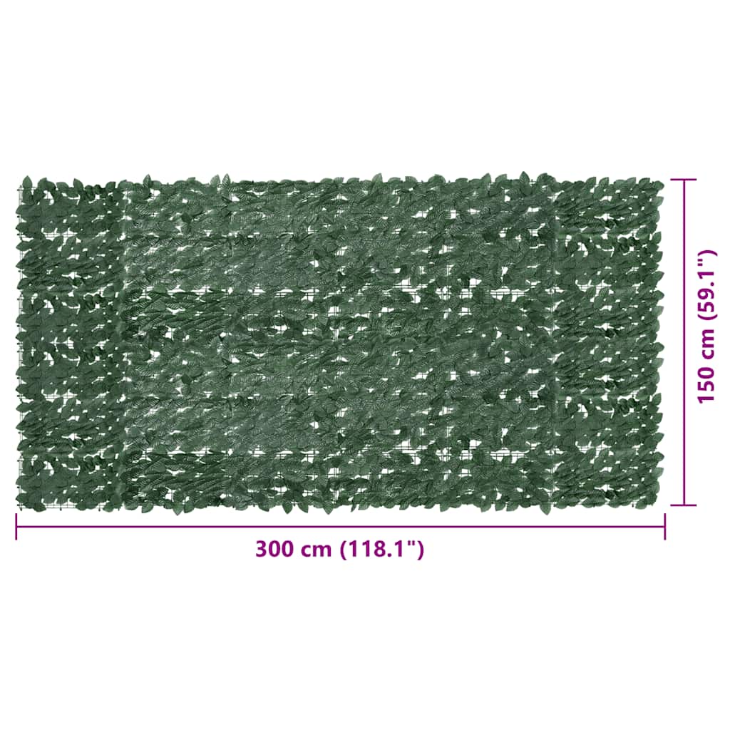 Parvekkeen suoja tummanvihreillä lehdillä 300x150 cm