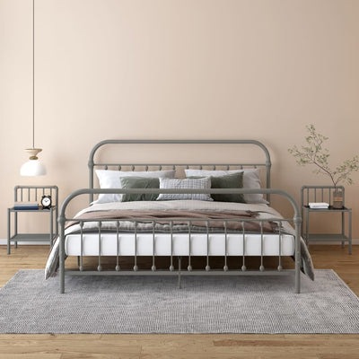 Harmaa ja musta yöpöydät Leokadia (2 kpl metalli ja lasi)