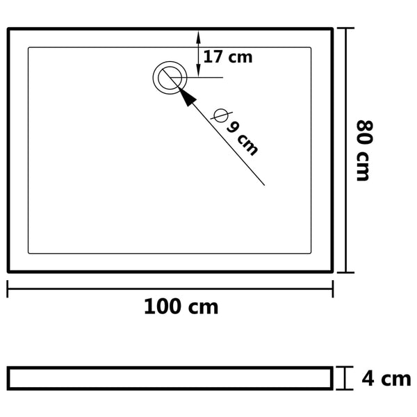 Suihkualusta valkoinen 80x100x4 cm ABS